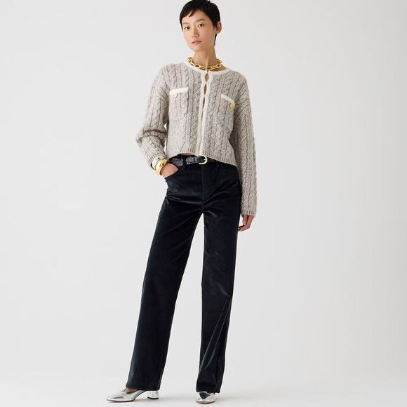 J.Crew Women's Full-Length Slim Wide  Pants Size 28 Black Stretch Velvet Black - Picture 1 of 10